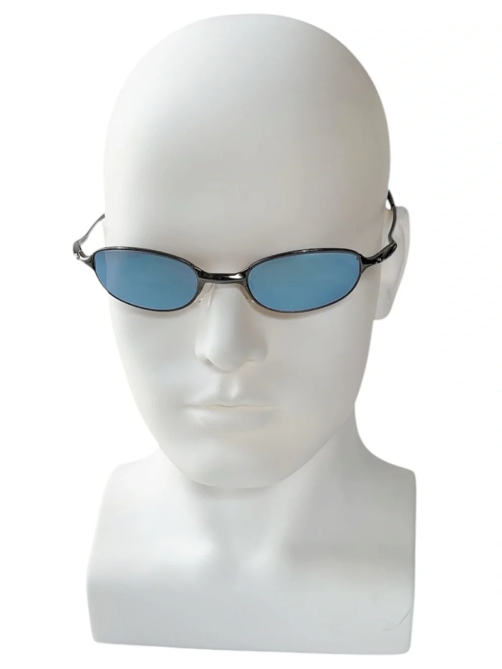 Oakley Vintage E Wire 2.1 Rx Pewter metal light blue mirror polarized sunglasses